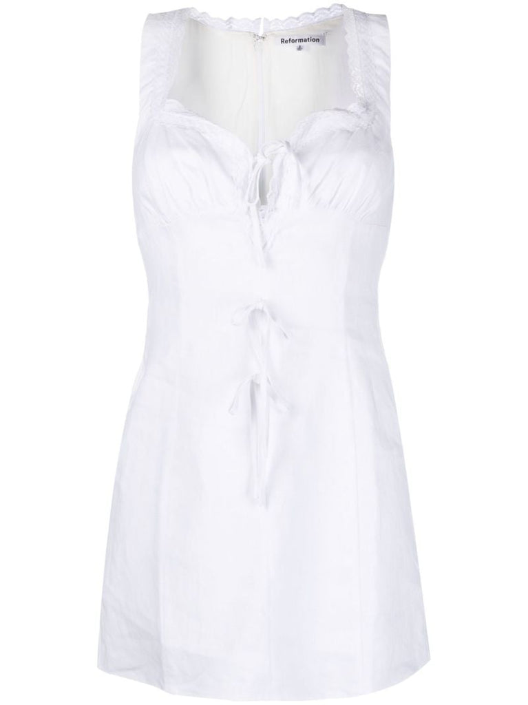 White Reia Lace-trimmed Linen Dress