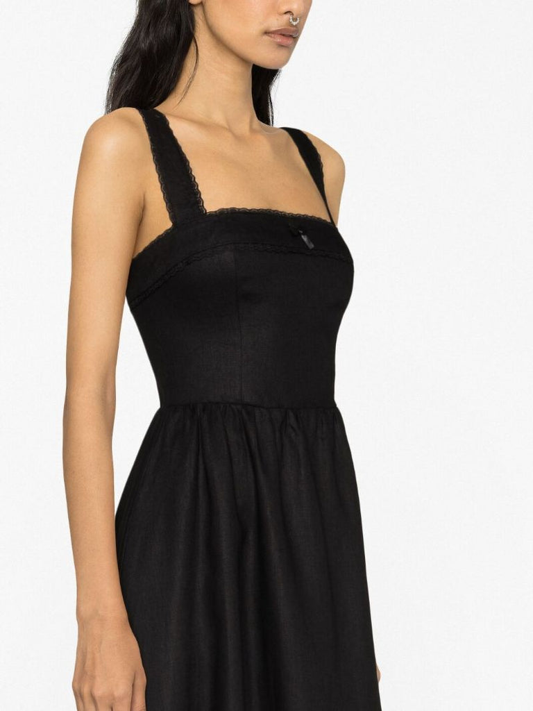 Black Rowen Linen Midi Dress
