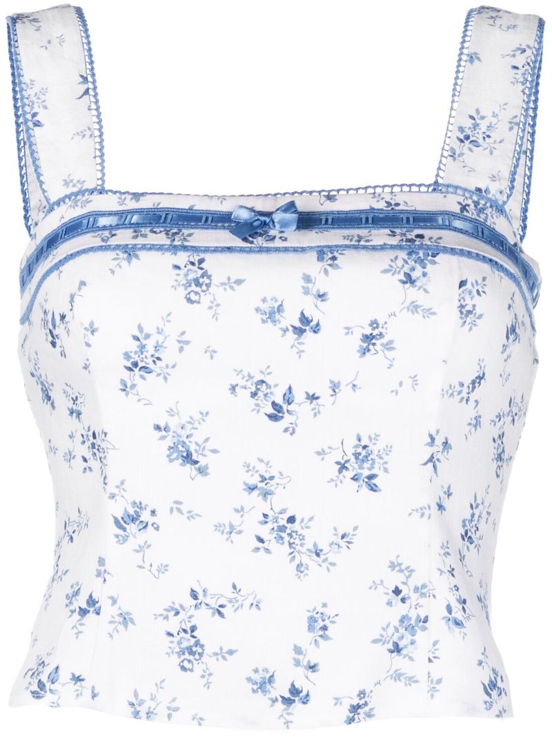 White Eloise Floral-print Linen Top
