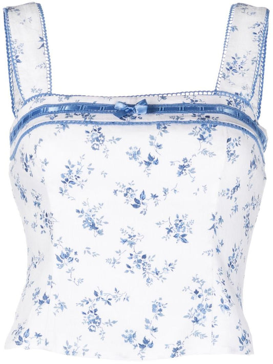 White Eloise Floral-print Linen Top