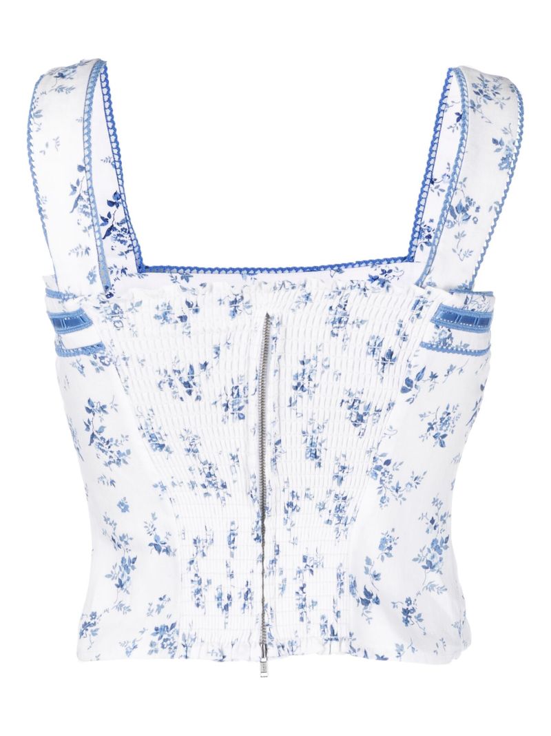 White Eloise Floral-print Linen Top