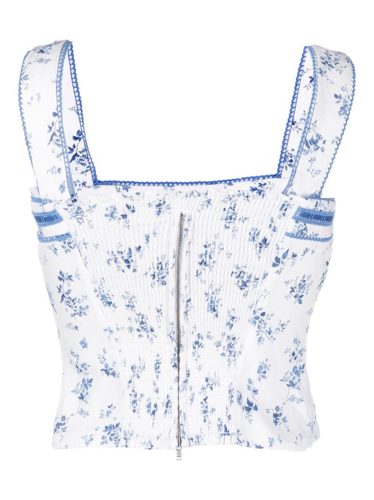 White Eloise Floral-print Linen Top