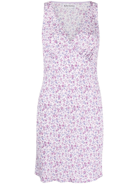 Purple Calix Floral Print Mini Dress