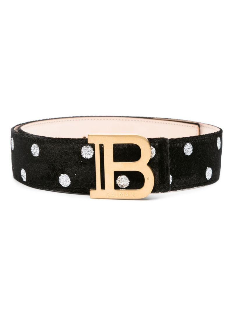 Black B-buckle Glitter-dots Velvet Belt