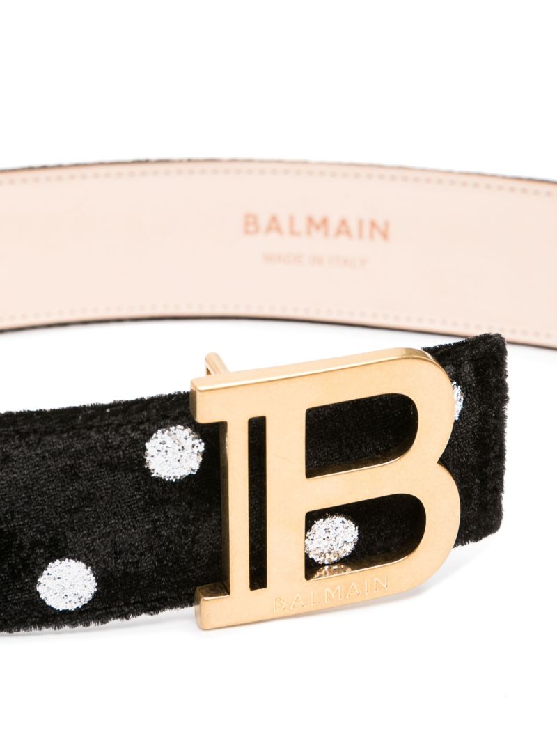 Black B-buckle Glitter-dots Velvet Belt