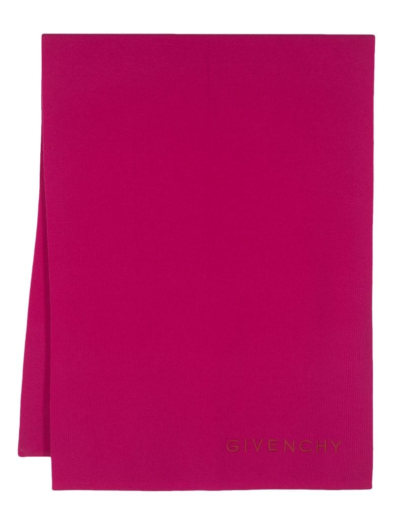 Pink Logo Embroidered Wool Scarf