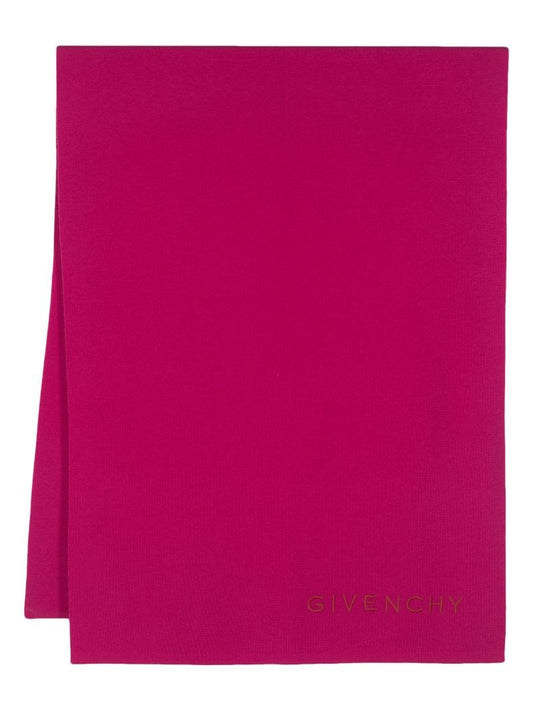 Pink Logo Embroidered Wool Scarf