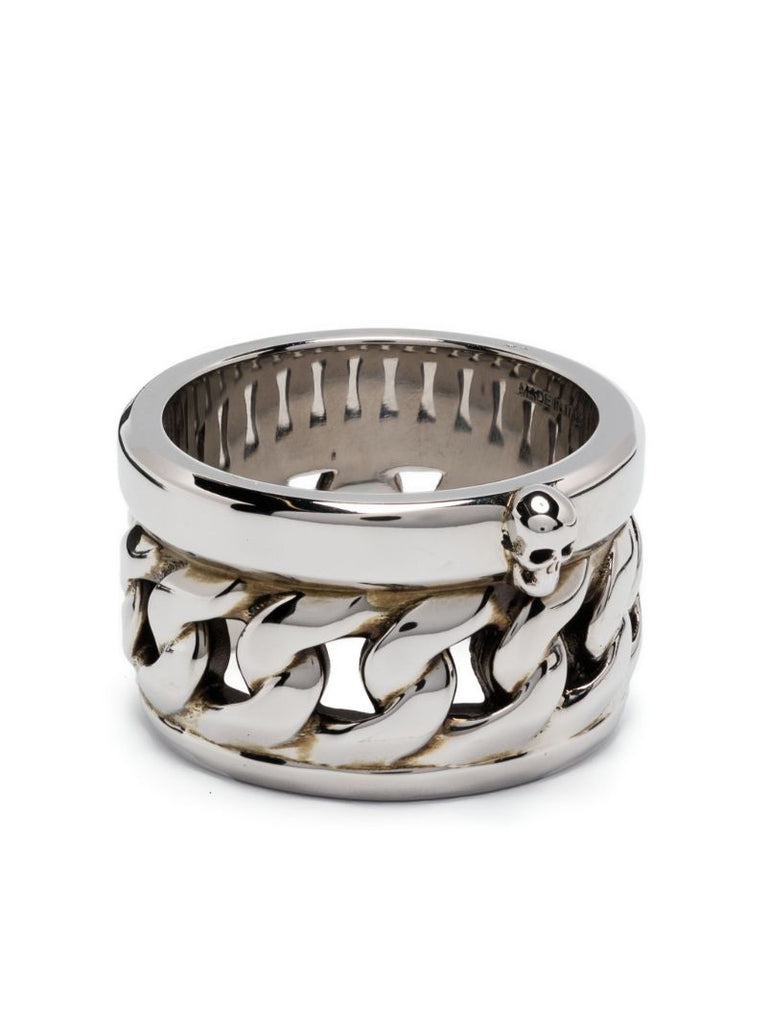 Silver-tone Skull Chain Ring
