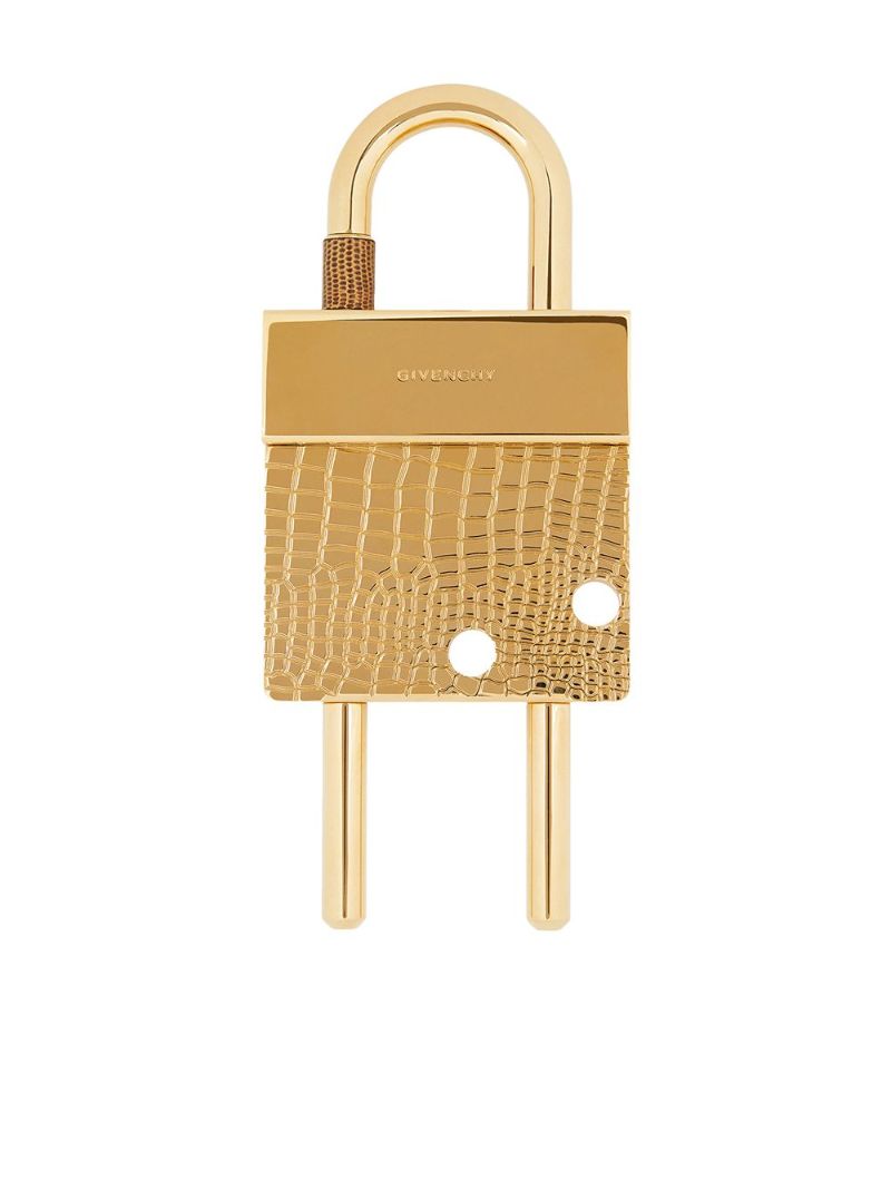 Gold Tone Large Mock Croc Logo Padlock