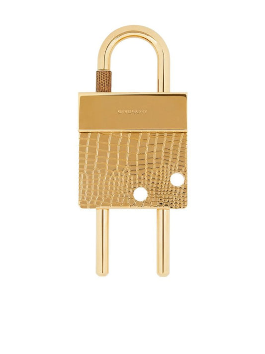 Gold Tone Large Mock Croc Logo Padlock