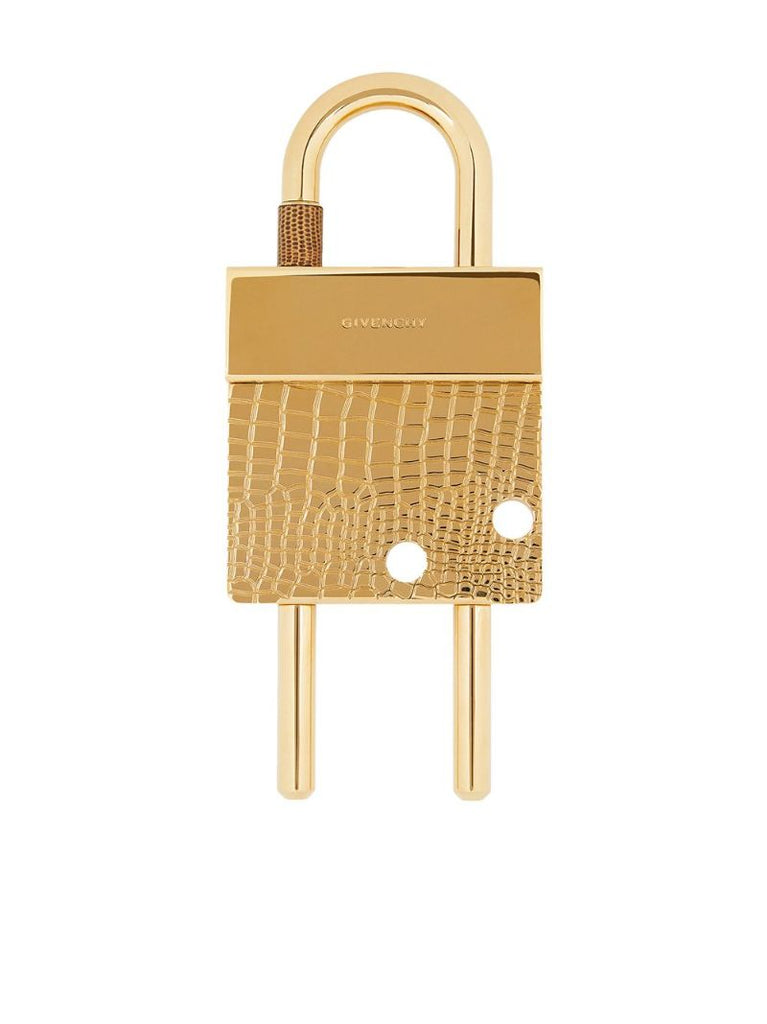 Gold Tone Large Mock Croc Logo Padlock