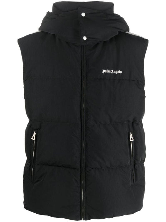 Black Logo Print Padded Hooded Gilet