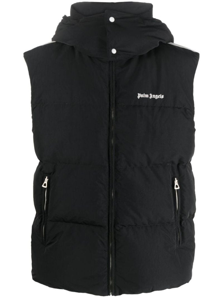 Black Logo Print Padded Hooded Gilet