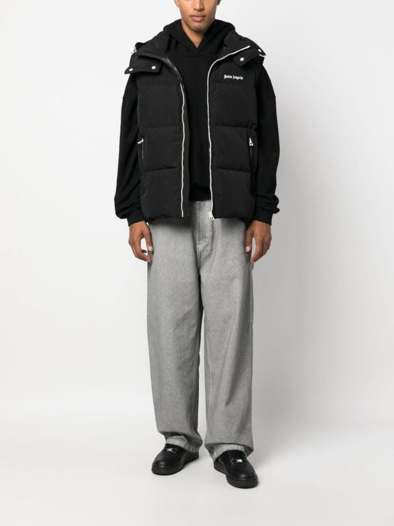 Black Logo Print Padded Hooded Gilet