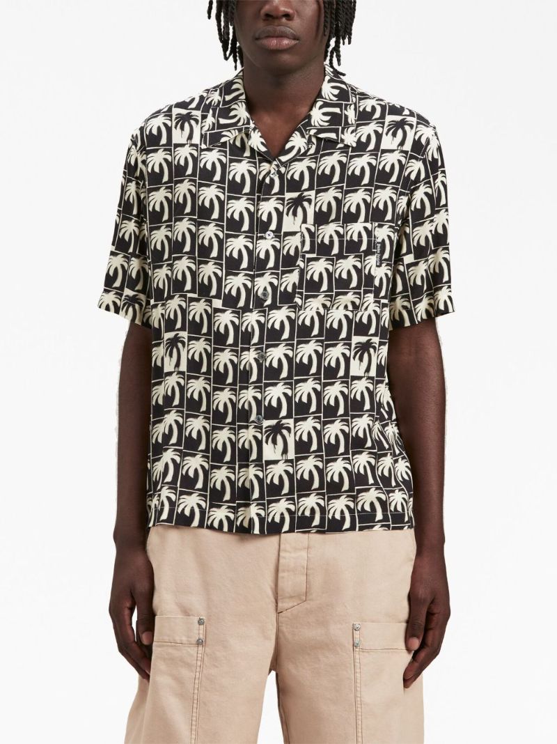 Black Palm-tree Print Bowling Shirt
