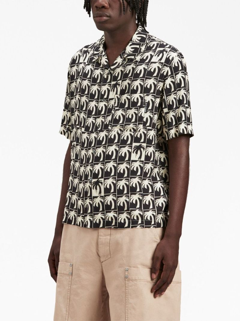 Black Palm-tree Print Bowling Shirt