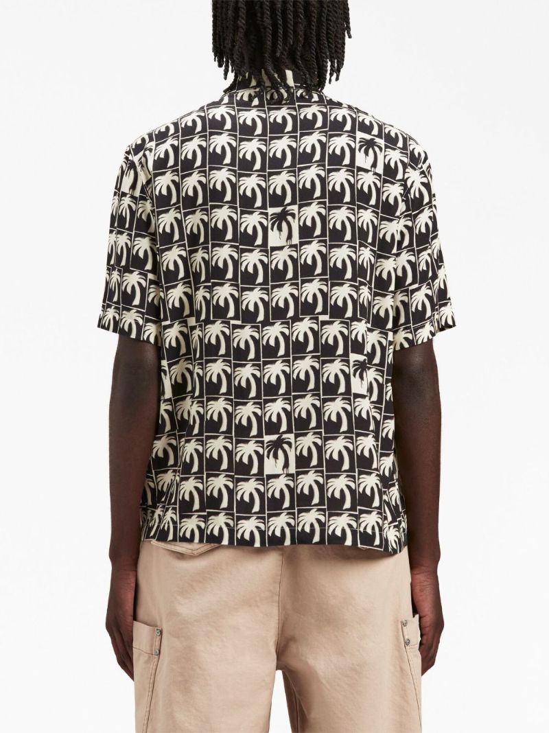Black Palm-tree Print Bowling Shirt
