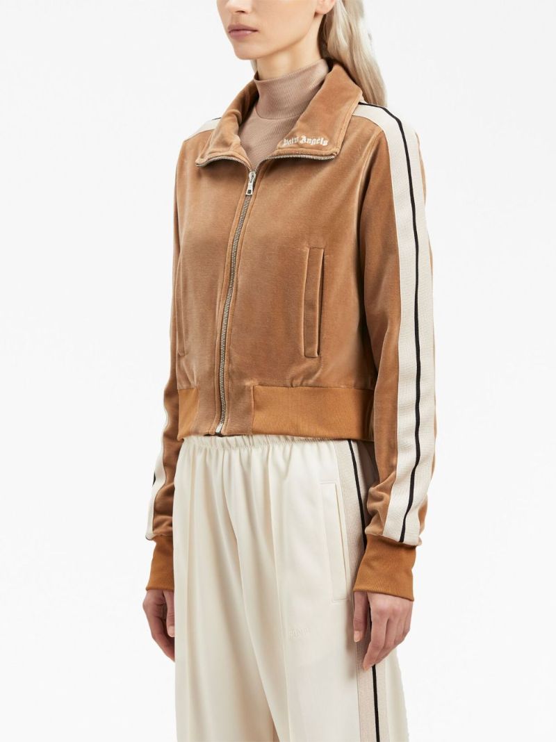 Neutral Side-stripe Velvet Track Jacket