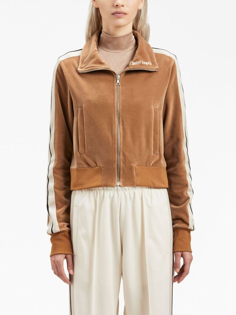 Neutral Side-stripe Velvet Track Jacket