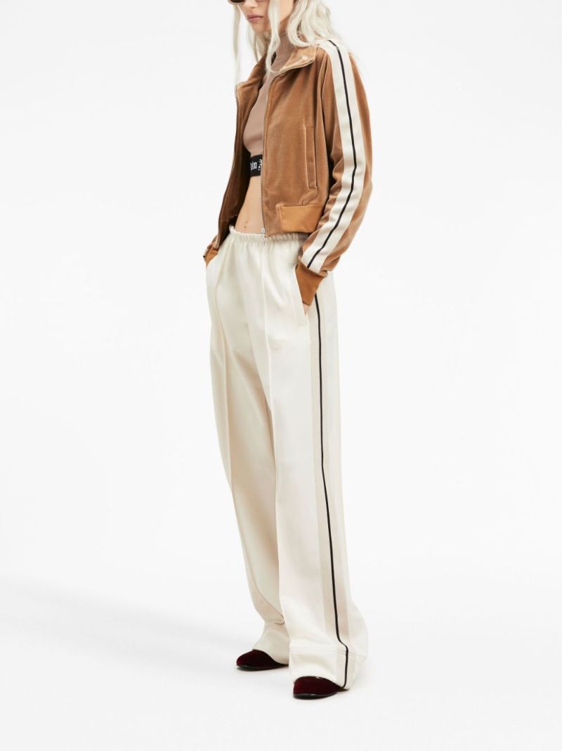 Neutral Side-stripe Velvet Track Jacket
