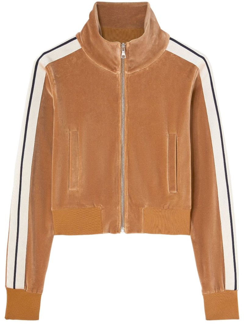 Neutral Side-stripe Velvet Track Jacket