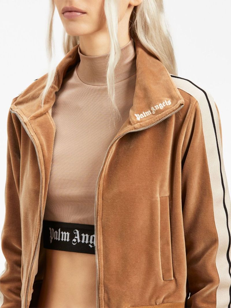 Neutral Side-stripe Velvet Track Jacket
