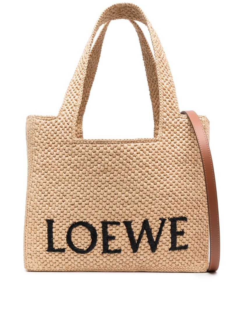 Neutral Logo Raffia Tote Bag
