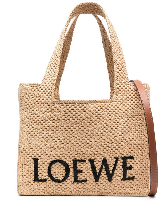 Neutral Logo Raffia Tote Bag