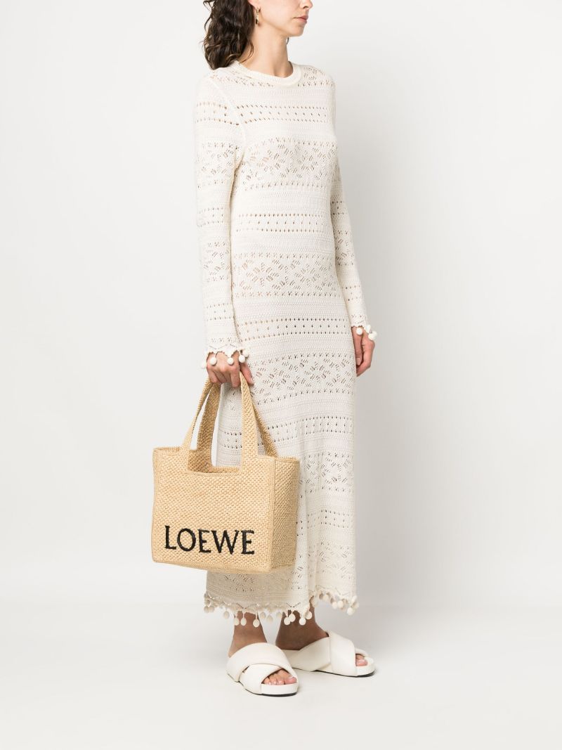 Neutral Logo Raffia Tote Bag