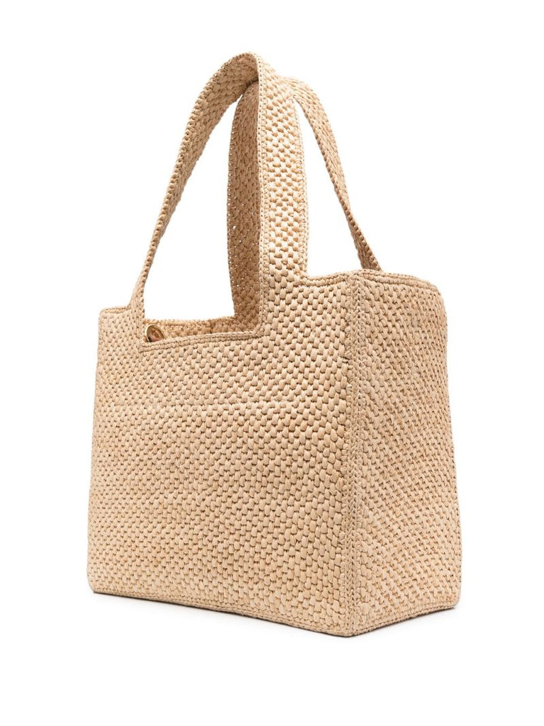 Neutral Logo Raffia Tote Bag