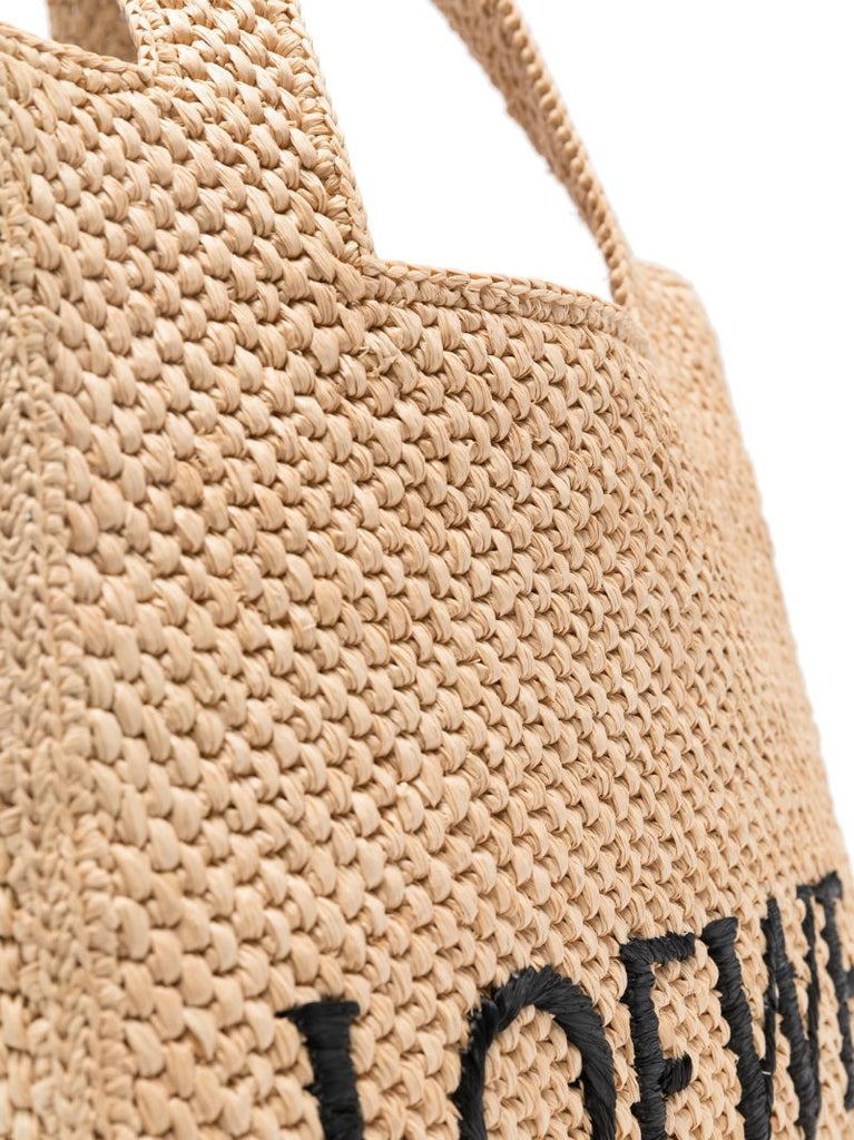 Neutral Logo Raffia Tote Bag