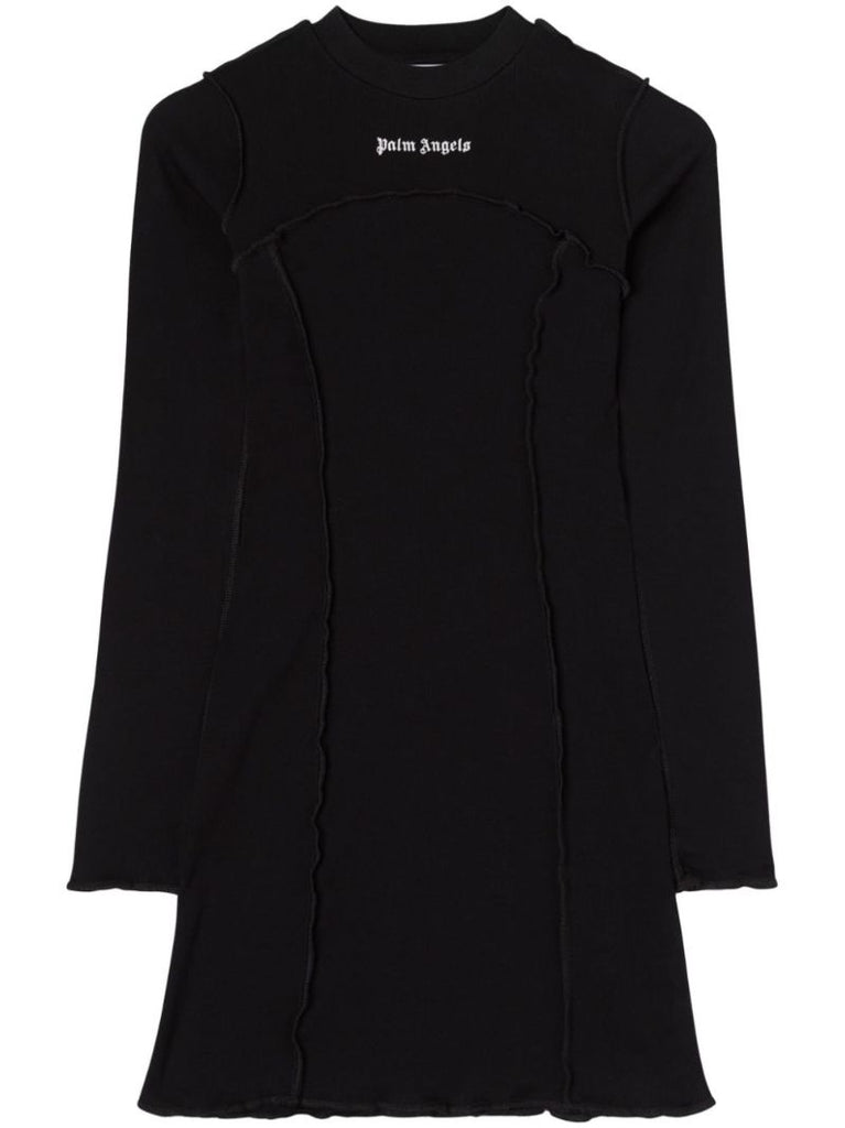 Black Logo-print Ribbed Mini Dress