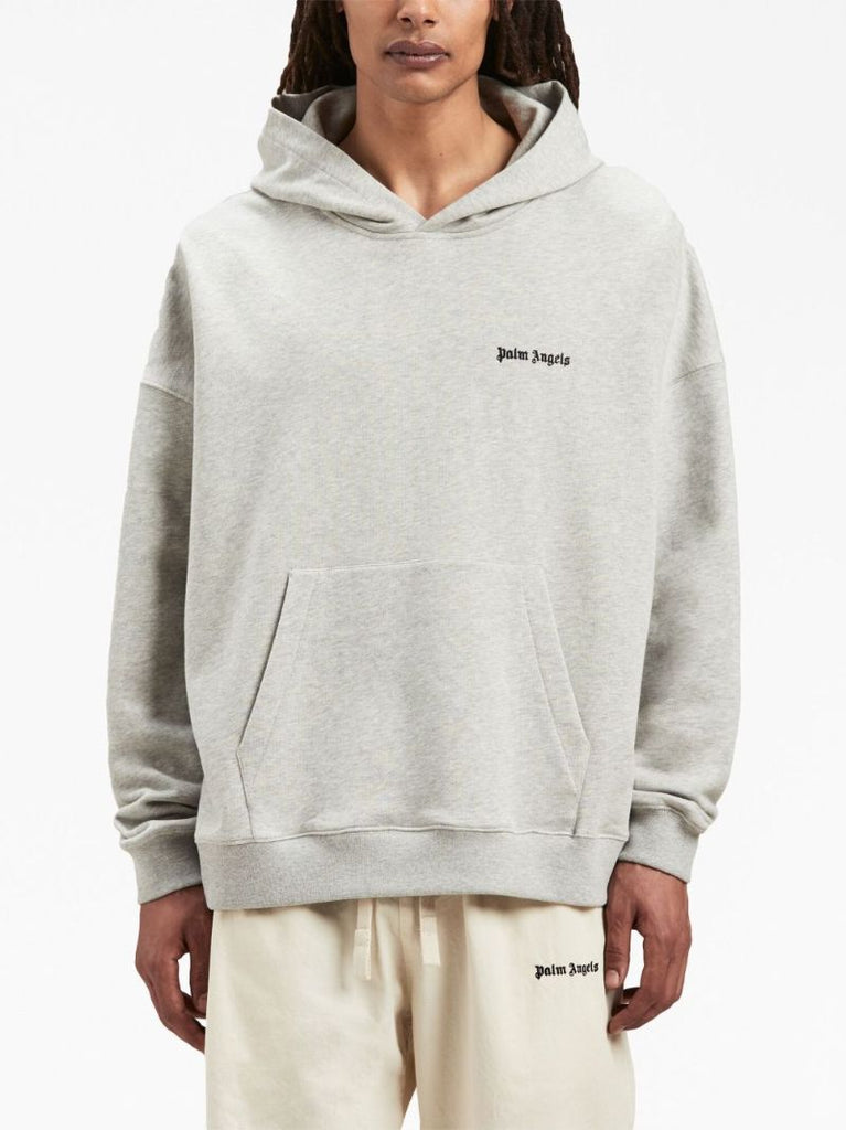 Grey Logo-embroidered Cotton Hoodie