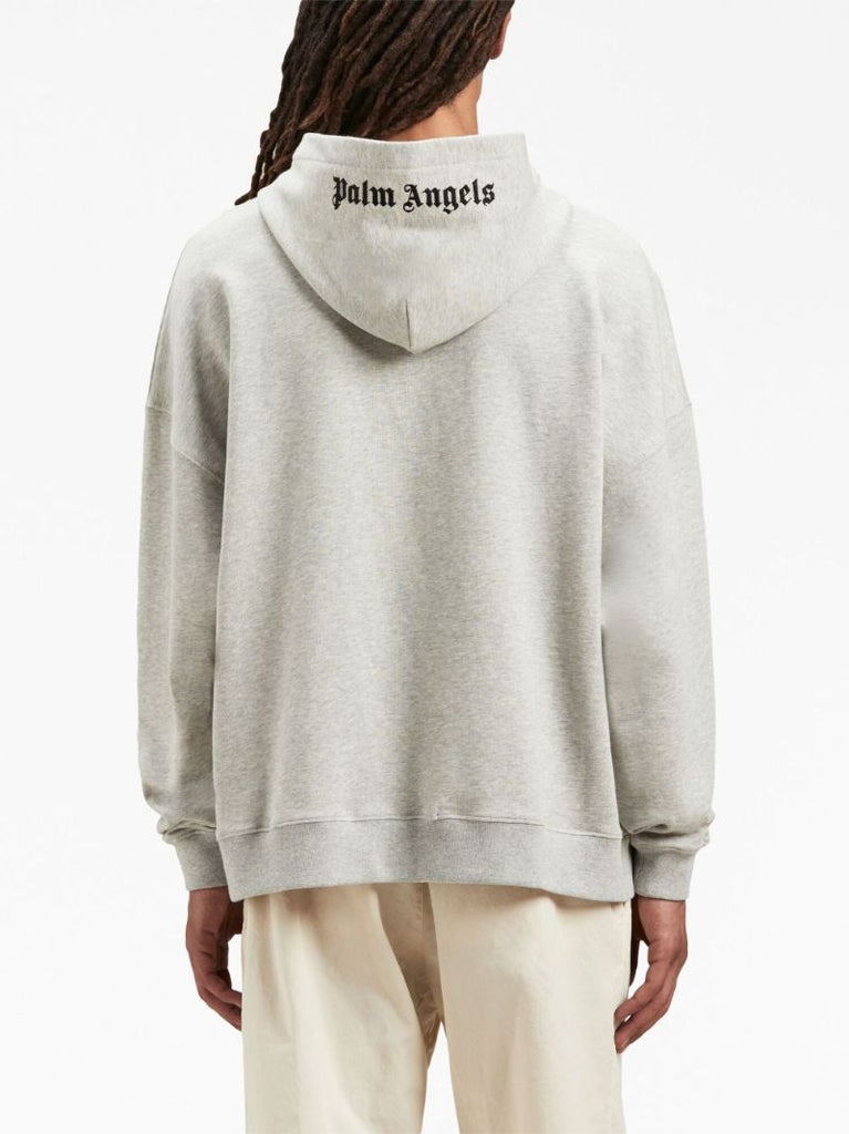 Grey Logo-embroidered Cotton Hoodie