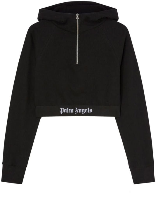 Black Logo-print Cropped Hoodie