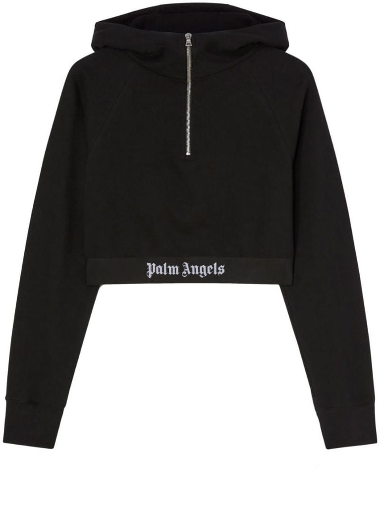 Black Logo-print Cropped Hoodie