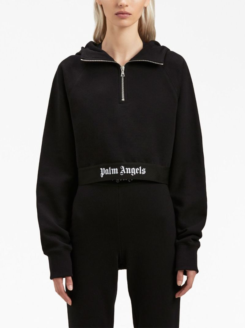 Black Logo-print Cropped Hoodie