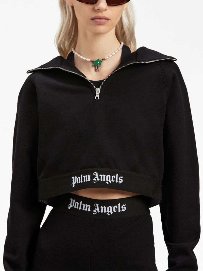 Black Logo-print Cropped Hoodie