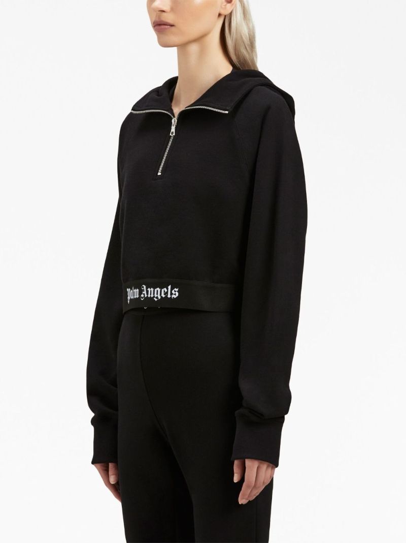 Black Logo-print Cropped Hoodie