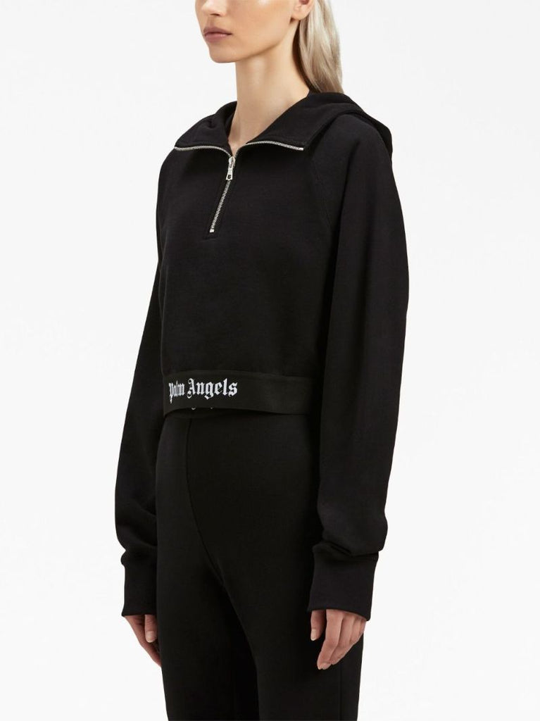 Black Logo-print Cropped Hoodie