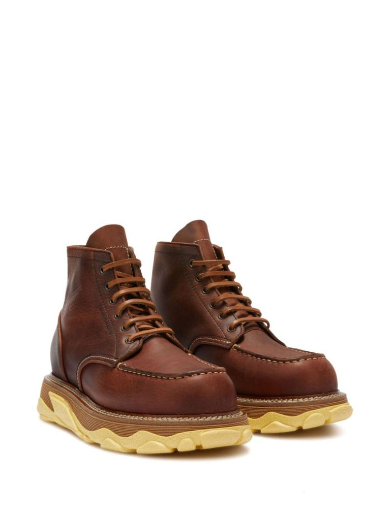 Brown Hybrid Lace-up Leather Boots