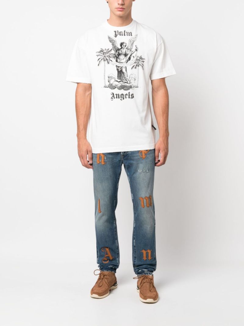Blue Logo Patches Straight-leg Jeans