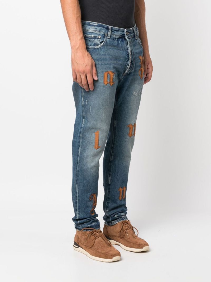 Blue Logo Patches Straight-leg Jeans