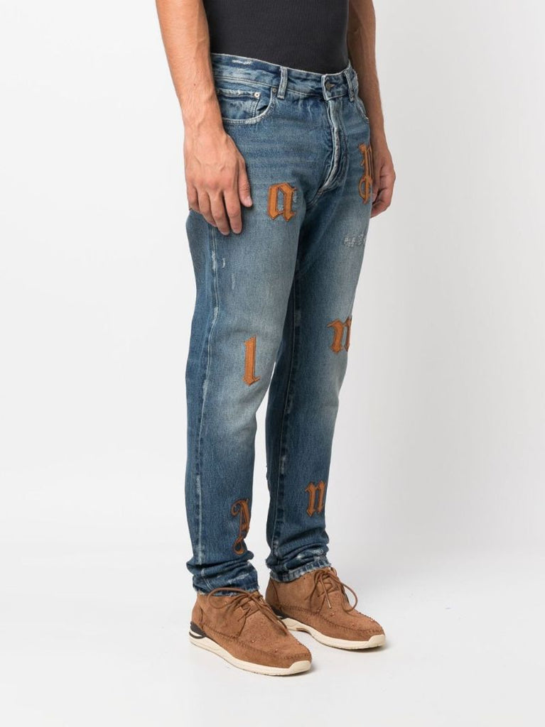 Blue Logo Patches Straight-leg Jeans