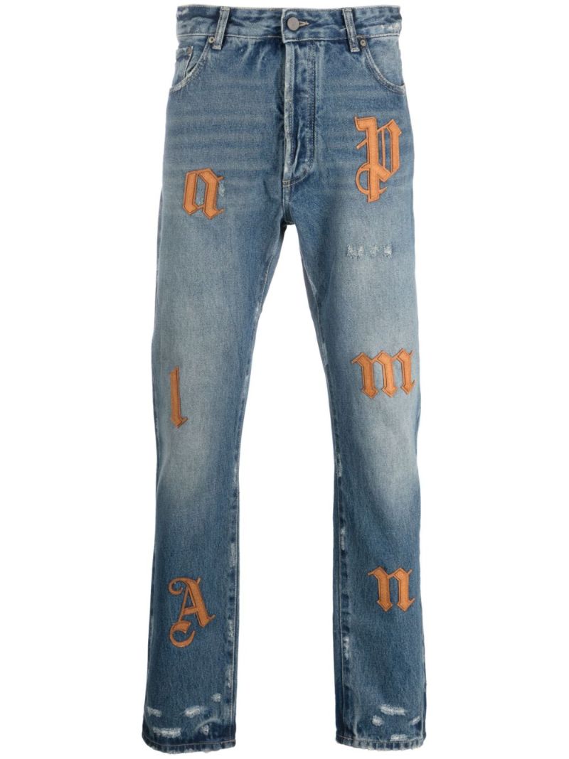 Blue Logo Patches Straight-leg Jeans