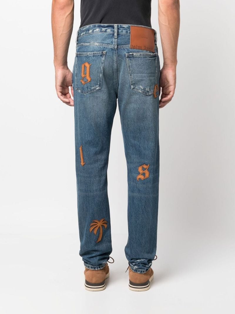 Blue Logo Patches Straight-leg Jeans