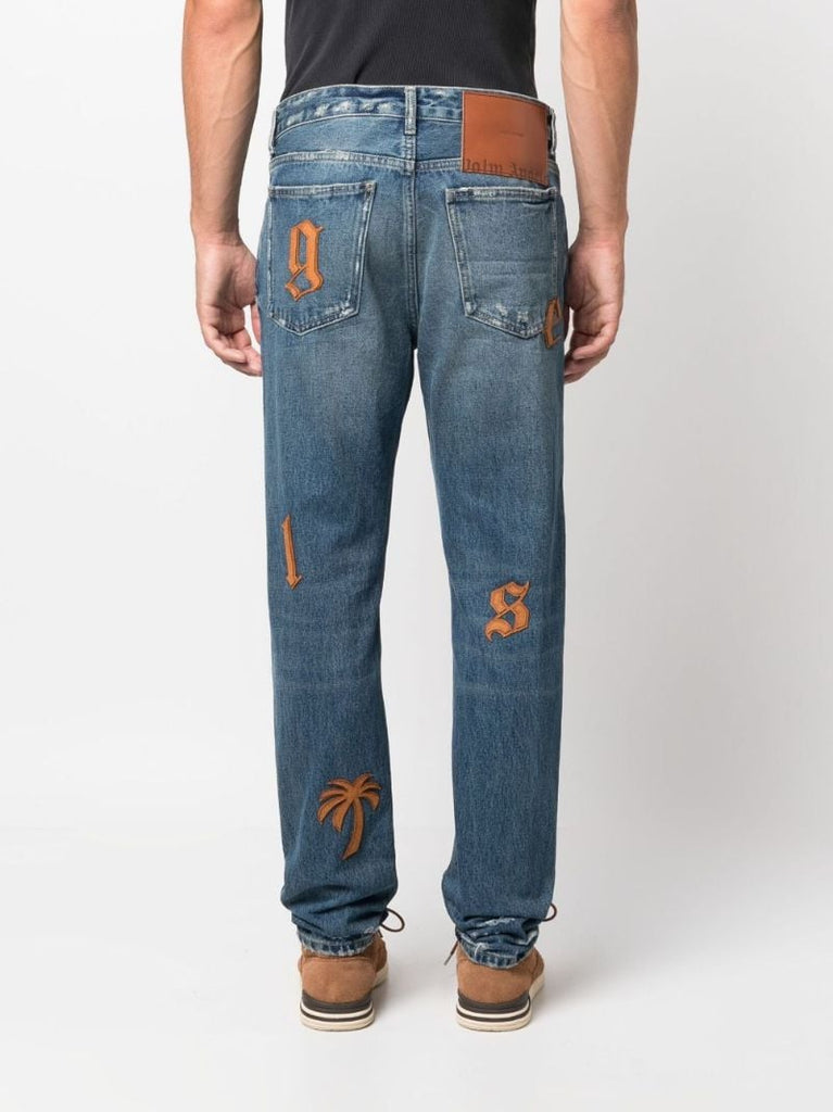 Blue Logo Patches Straight-leg Jeans