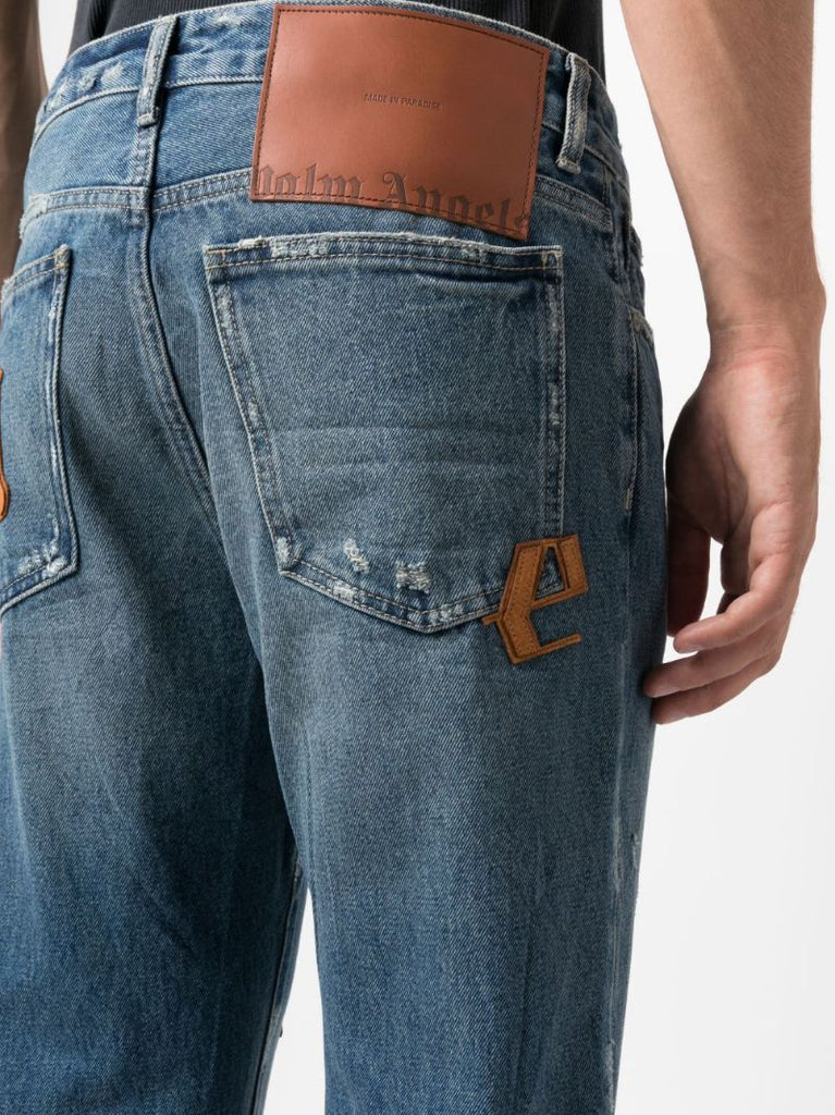 Blue Logo Patches Straight-leg Jeans