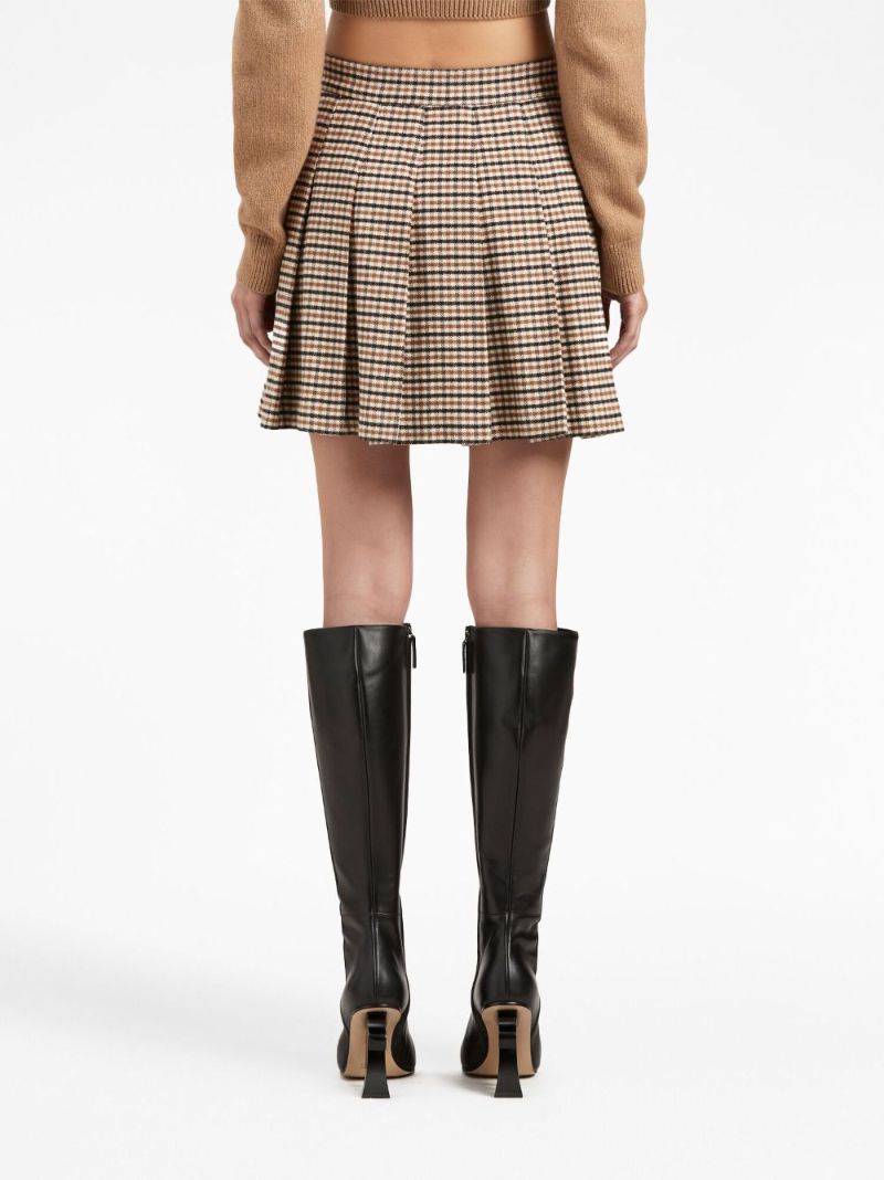 Neutral Checked Pleated Mini Skirt