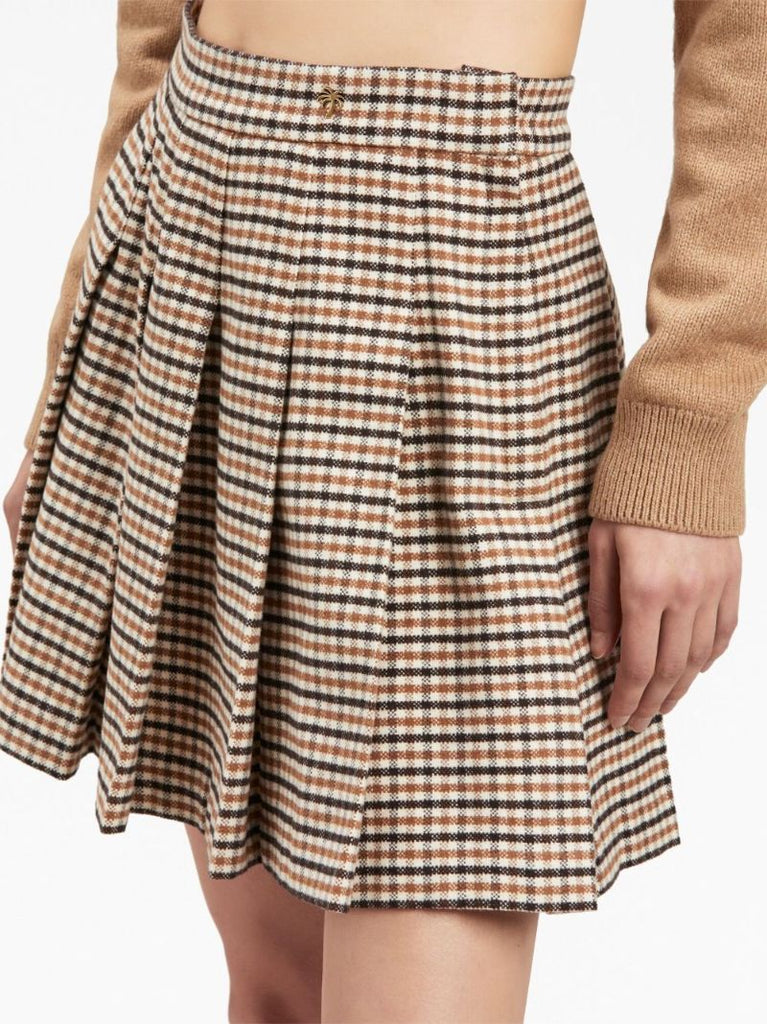 Neutral Checked Pleated Mini Skirt